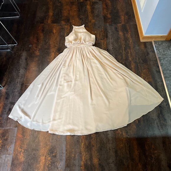JJ's House Cream-Colored Double-Lined Halter Bridesmaid/Prom Gown, Size 2 - Picture 7 of 12